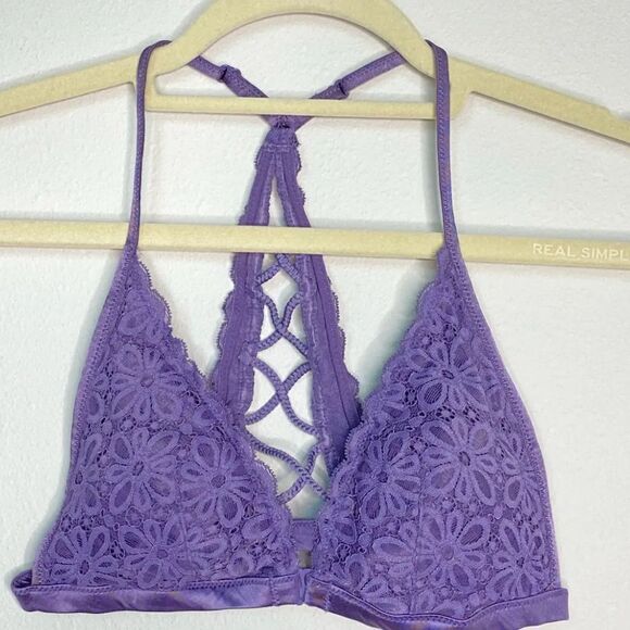 VICTORIA SECRET LAVENDER PLUNGE LACE CAGE RACERBACK BRALETTE XS - Picture 3 of 14